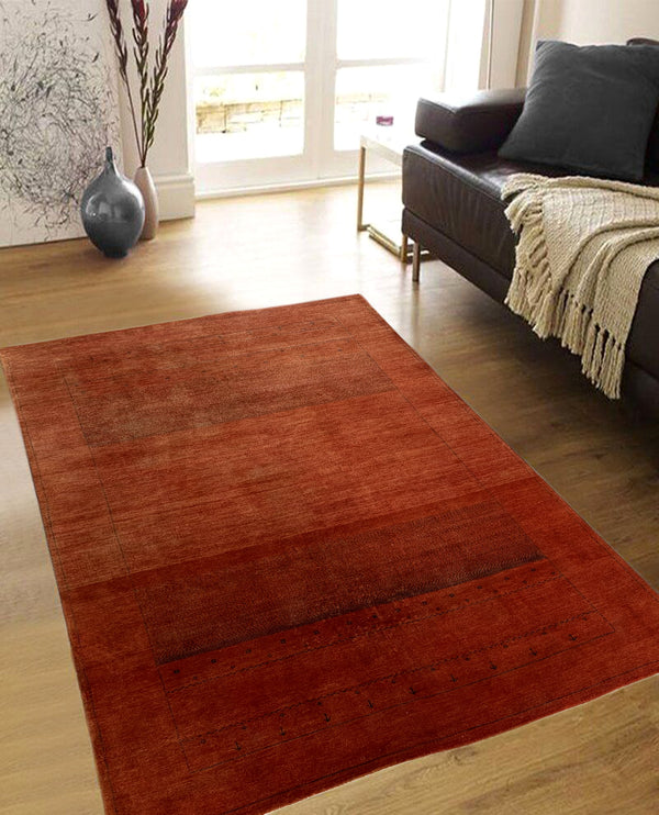 Rugslane Hand Knotted Woolen Red Color Modern Design Luxurious GABBEH Carpet 5 ft x 8 ft