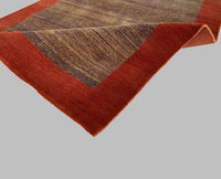 Rugslane Hand Knotted Orange Red Multi Color Border Design Luxurious GABBEH Carpet 4 ft x 6 ft