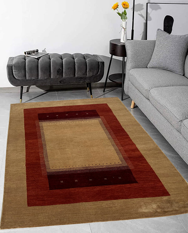 Rugslane Hand Knotted  Beige and Red Color Luxurious GABBEH Carpet 4 ft x 6 ft