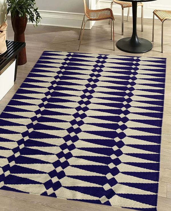Rugslane Blue Modern Kilim Durry Carpet 5.3ft x 7.7ft