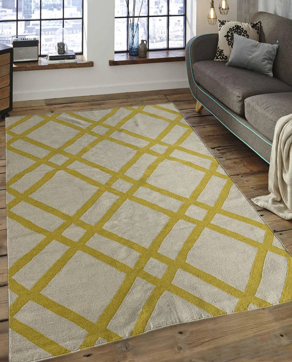 Rugslane Gold color Modern Durry Carpet 5.3ft x 7.7ft