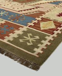 Rugslane Multi Color Traditional Turkish Design Woolen Flatweave Kilim Durry5.0ft x 7.8ft