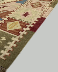 Rugslane Multi Color Traditional Turkish Design Woolen Flatweave Kilim Durry5.0ft x 7.8ft