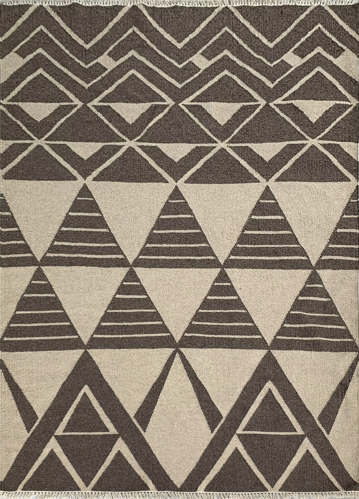 Rugslane Flatweave Kilim Durry Dark Grey / Beige Color Woolen Geometrical Design 5.7ft x 7.10ft