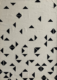 Rugslane Flatweave Kilim Durry White And Black Color Woolen Geometrical Design 5.7ft x 7.10ft