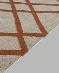 Rugslane Beige Orange Modern Trellis Design Woolen Flatweave Kilim Durry 5.6ft x 7.7ft