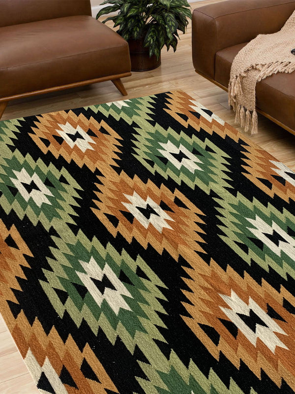 Rugslane Flateave Kilim Durry Multi Color Traditional Design Woolen  Durrie 5.4ft x 7.10ft