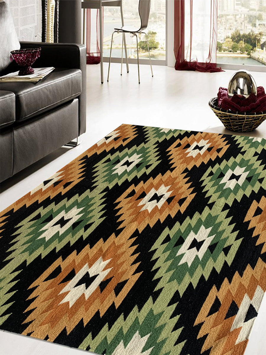 Rugslane Flateave Kilim Durry Multi Color Traditional Design Woolen  Durrie 5.4ft x 7.10ft