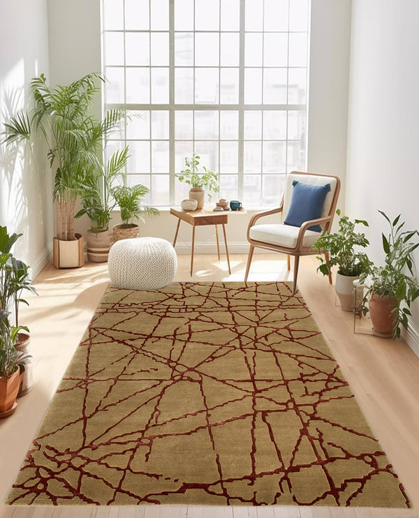 Rugslane Hand knotted Gold & Rust Color Modern Design High Quality Wool & Viscose Designer Carpet 5.0ftx7.0ft