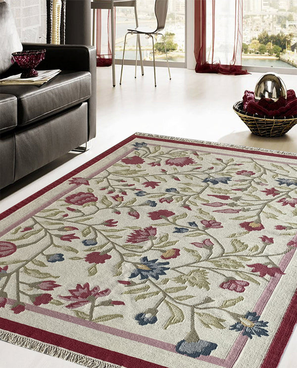 Rugslane Kilim Multi Floral Durry Carpet 5.7ft x 7.10ft