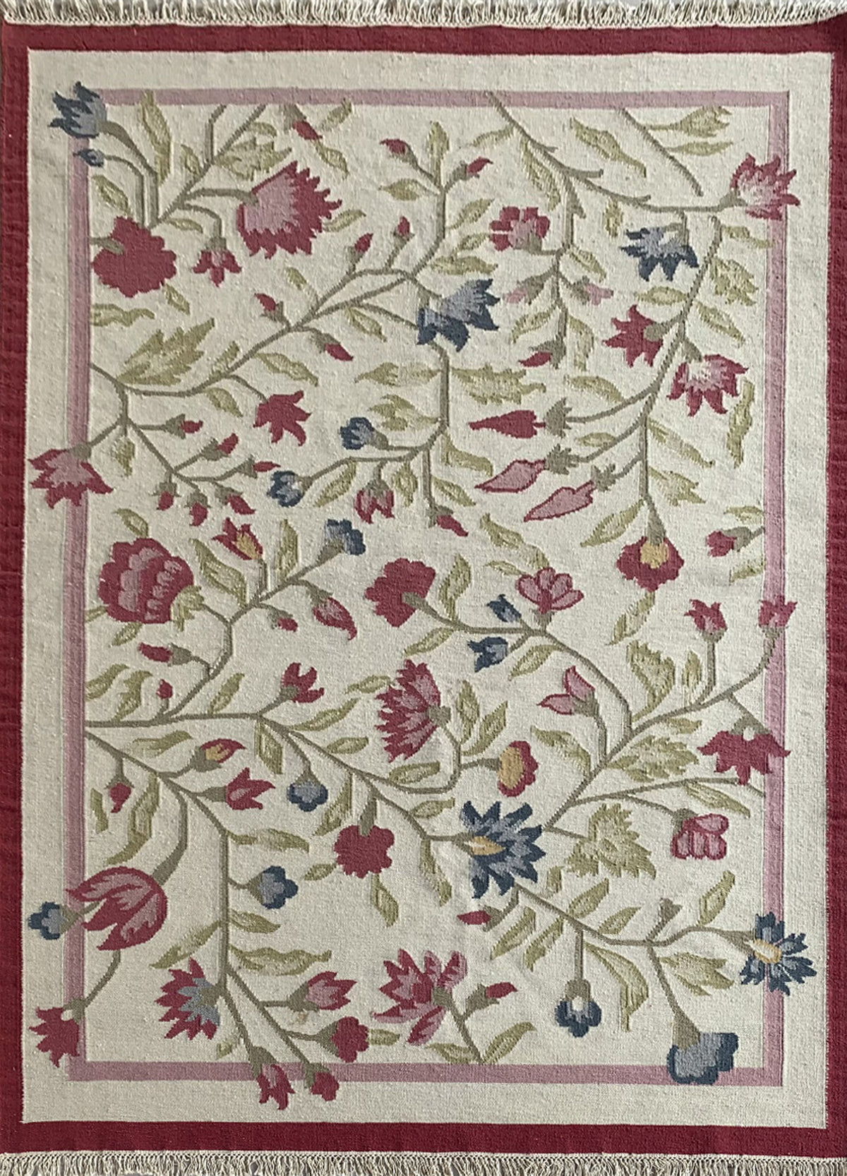 Rugslane Kilim Multi Floral Durry Carpet 5.7ft x 7.10ft