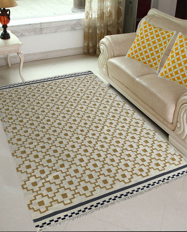 Rugslane Gold Kilim Durrie Carpet 5.7ft x 7.10ft