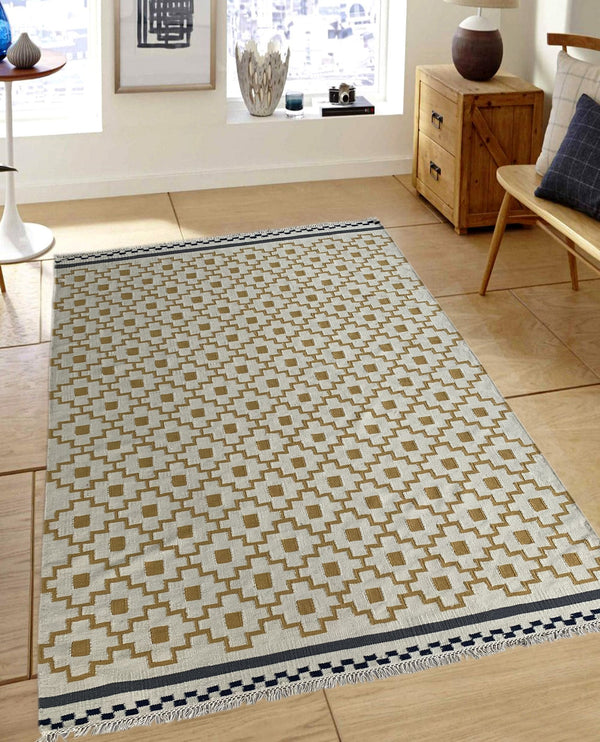 Rugslane Gold Kilim Durrie Carpet 5.7ft x 7.10ft