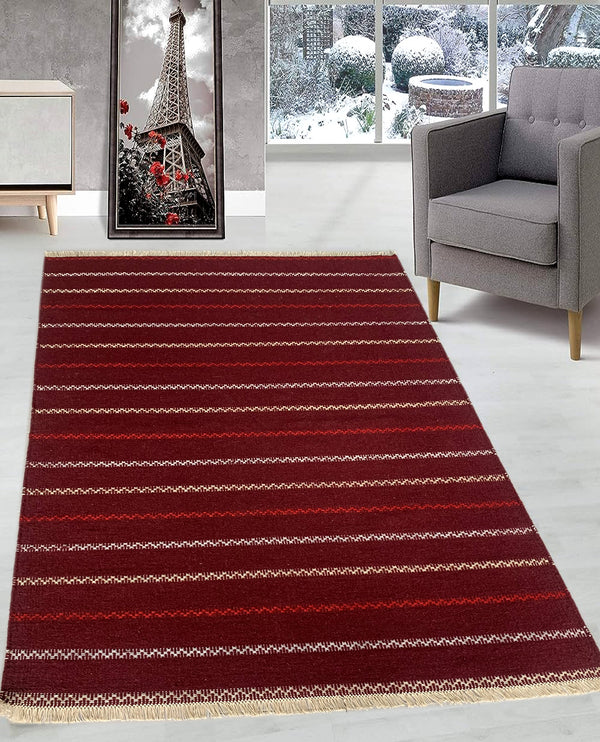 Rugslane Red Color Modern Durry Red Carpet 4.7ft x 6.1ft