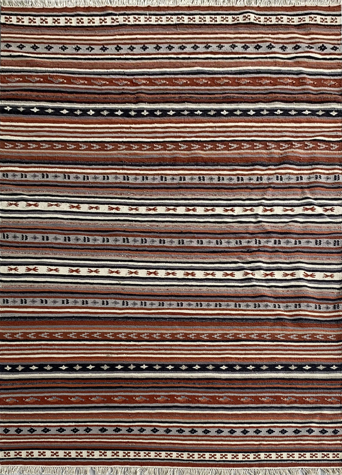 Rugslane Flatweave Kilim Durry Multi Color Tradition Janjeeri Design Woolen Durry 5.7ft x 7.10 ft