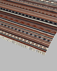 Rugslane Flatweave Kilim Durry Multi Color Tradition Janjeeri Design Woolen Durry 5.7ft x 7.10 ft