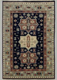 Rugslane Hand knotted Kazak Persian Weave Dk Blue Grey  Carpet 5ft X 8ft
