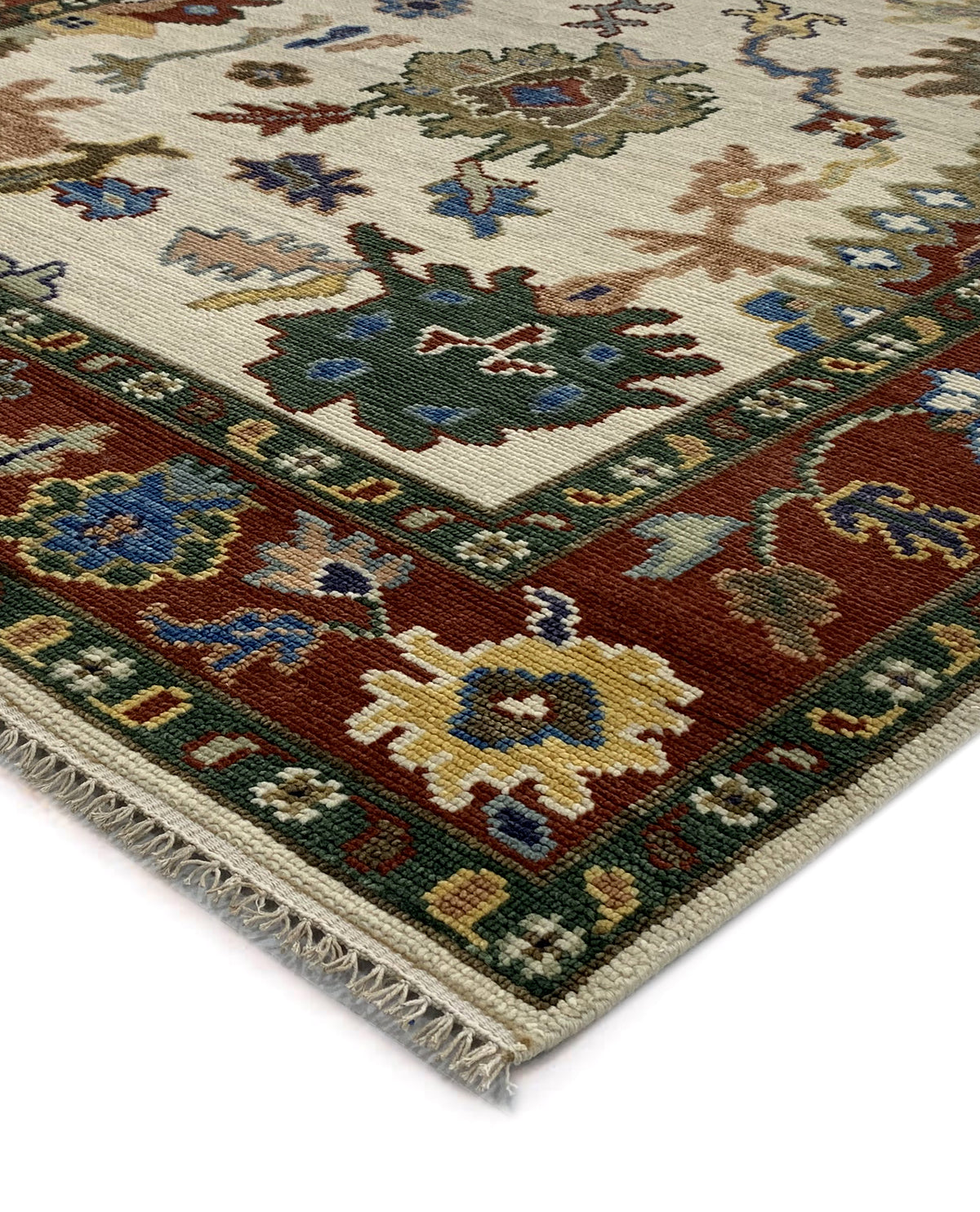 Rugslane Hand knotted Classic Oushak Turkish Weave Beige Red Floral Carpet 6ft X 9ft