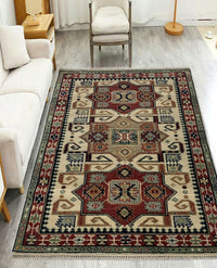 Rugslane Hand knotted Classic Persian Weave Kazak Off White Red Luxurious Carpet 5.0ft X 8.0ft