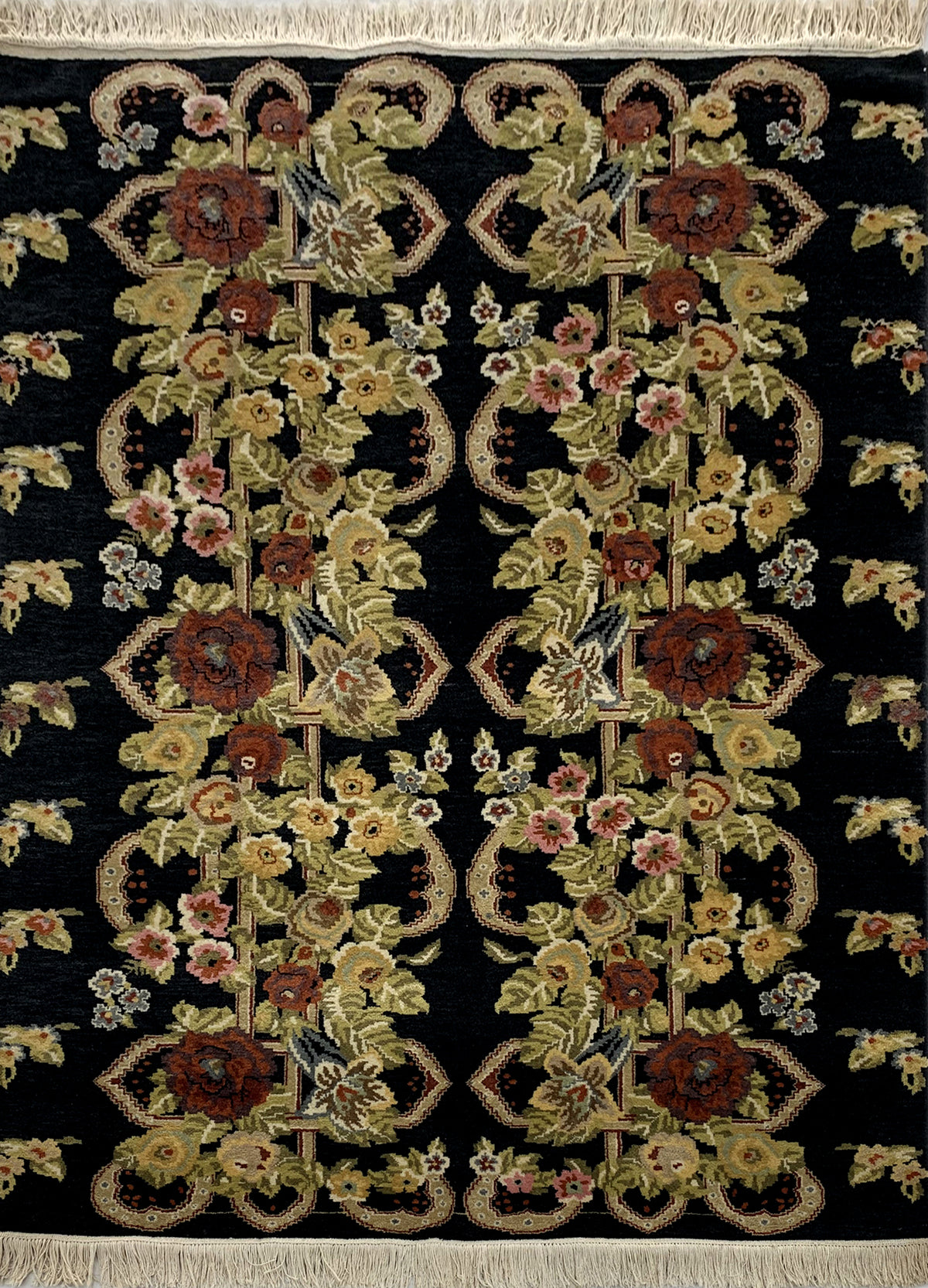 Rugslane Persian Hand knotted Persian Weave Black Floral Carpet 5.3ft X 7.7ft
