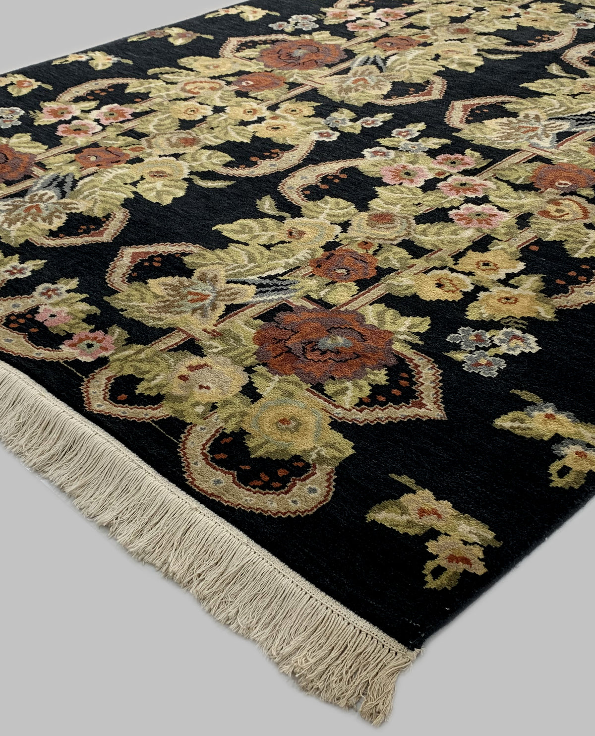 Rugslane Persian Hand knotted Persian Weave Black Floral Carpet 5.3ft X 7.7ft
