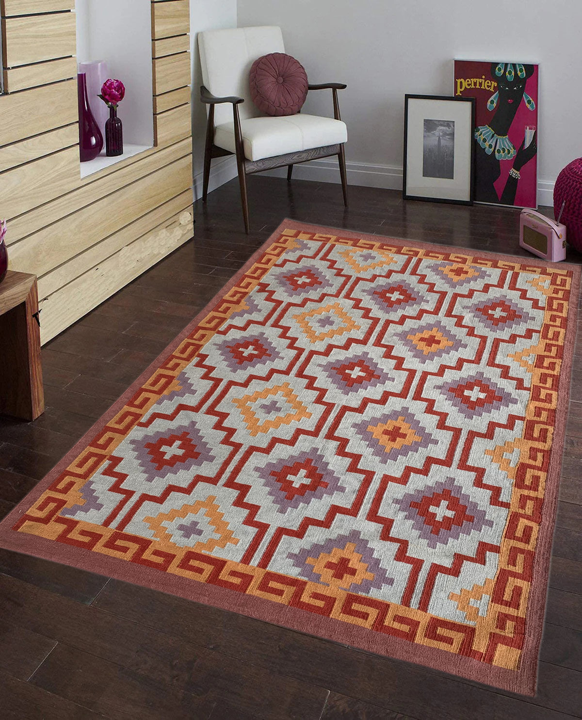 Rugslane Multi Color Kilim Durry Carpet 6ft X 9ft