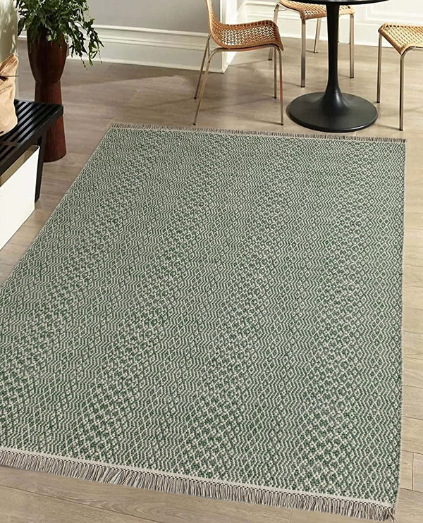 Rugslane Green Color Modern Kilim Durry Carpet 5ft X 8ft