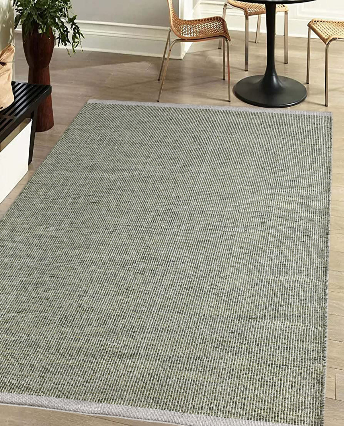 Rugslane Green Modern Kilim Durry Carpet 5.4ft X 8.0ft