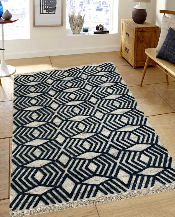 Rugslane Blue Modern Durrie Carpet 5.8ft X 7.10ft
