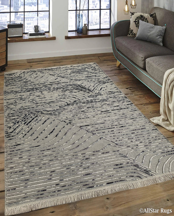 Rugslane Silver Modern Kilim Durry Carpet 5.7ft X 7.9ft