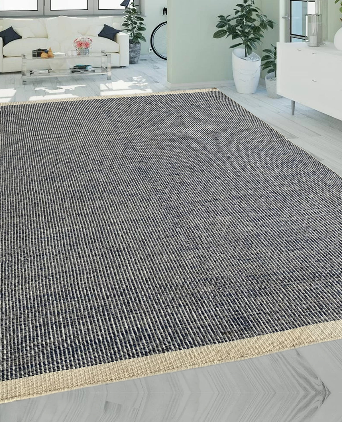Rugslane Blue Plin Kilim Durry Carpet 5.5ft X 7.10ft