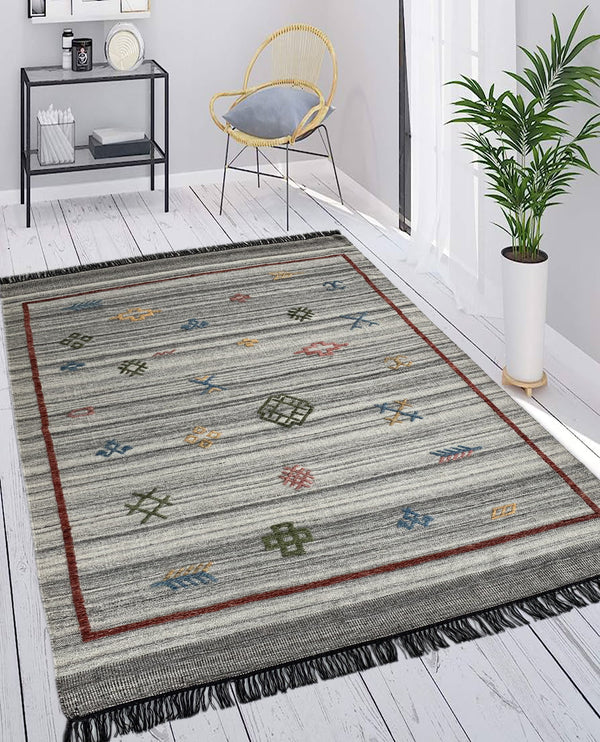 Rugslane Beige Modern Kilim Durry Carpet 6.0ft X 8.0ft