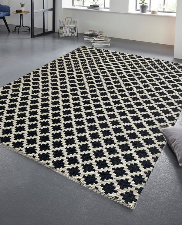Rugslane Black Modern Kilim Durry Carpet 5.3ft X 7.7ft