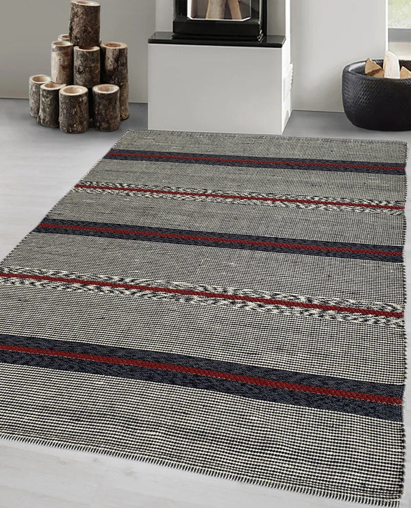 Rugslane Silver modern Durrie Carpet 5.1ft X 7.4ft