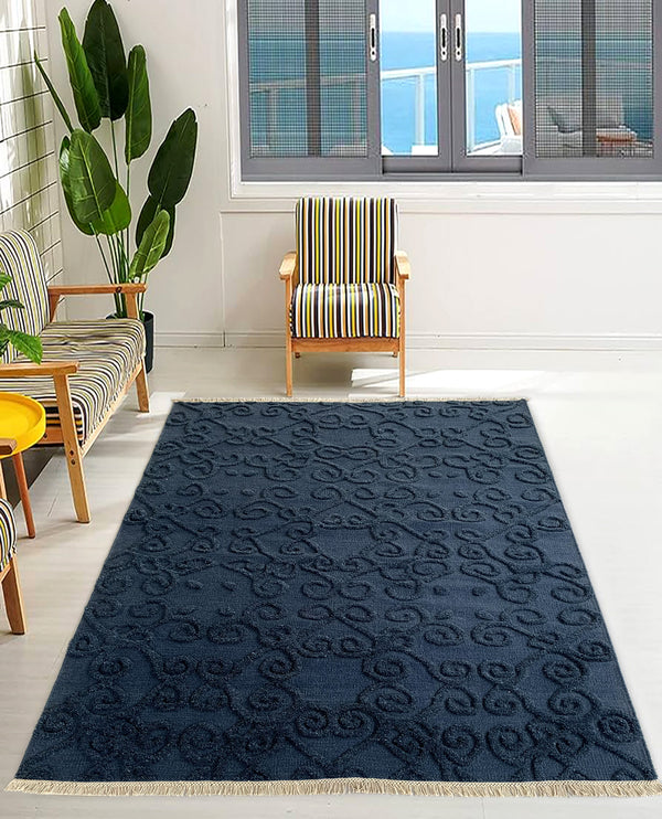 Rugslane Blue modern Kilim Durry Carpet 5.7ft X 7.10ft
