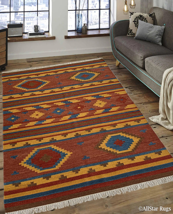 Rugslane Rust Modern Kilim Durry Carpet 4.7ft X 6.6ft