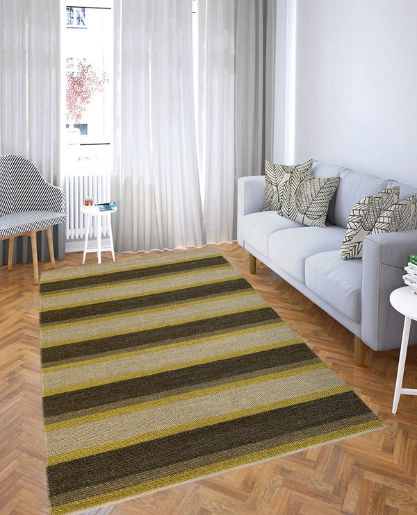 Rugslane Yellow Modern Kilim Durry Carpet 5.3ft X 8.0ft
