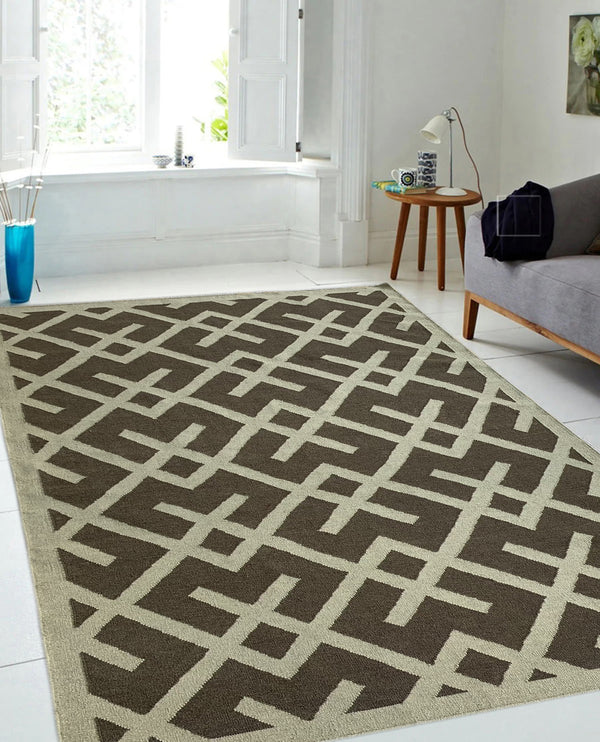 Rugslane Green Modern Kilim Durry Carpet 5.3ft X 7.7ft