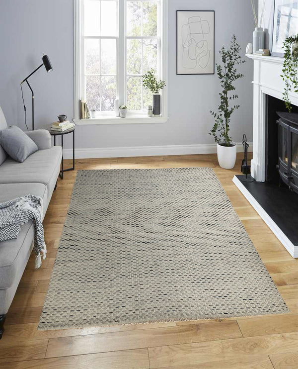 Rugslane White Plain Kilim Durry Carpet 5.3ft X 8.0ft