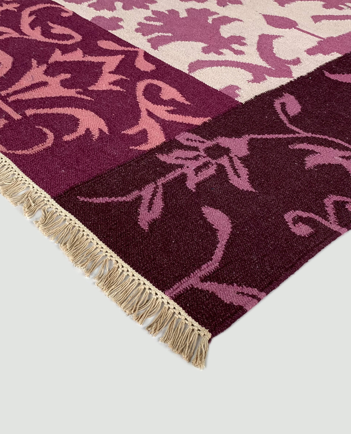 Rugslane Purple Pink Color Traditional Design Woolen Flatweave Kilim Durry 5.8ft X 8.0ft