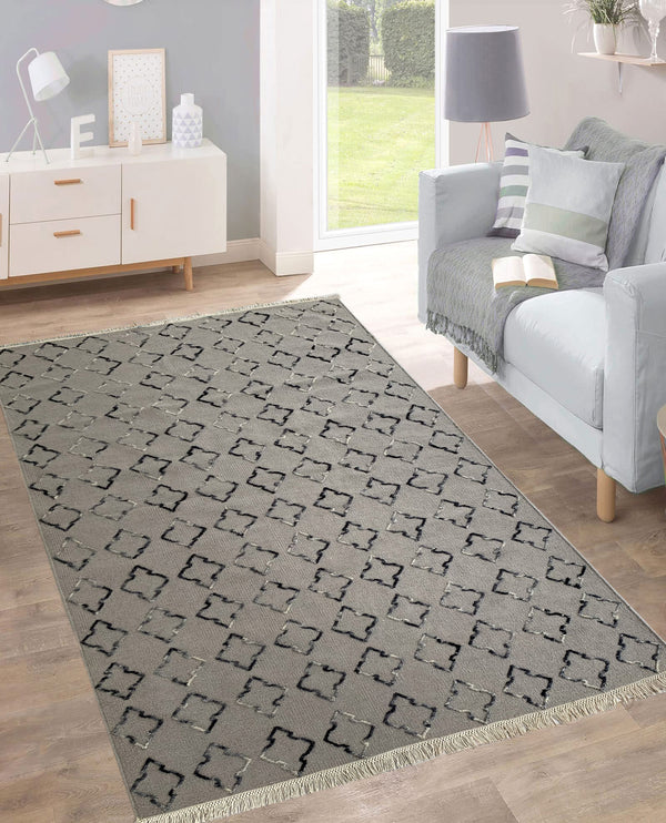 Rugslane Grey Modern Kilim Durry Carpet 5.6ft X 7.6ft