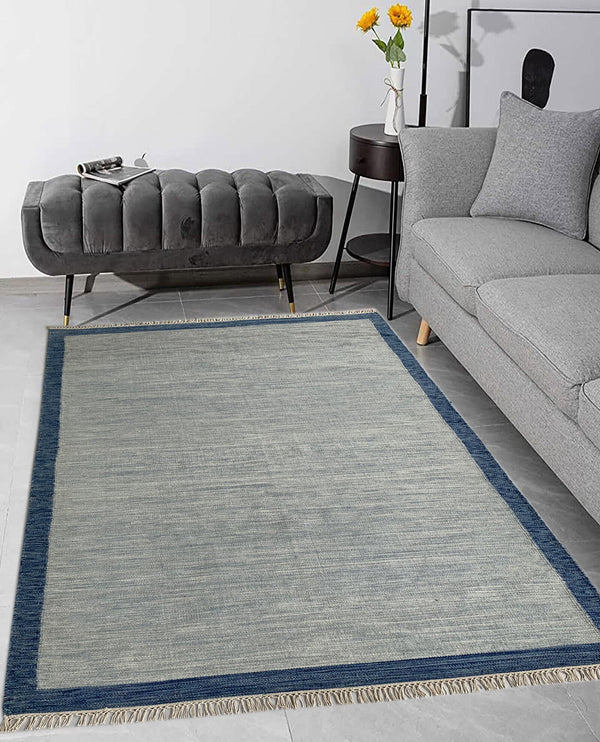 Rugslane Grey Plain Kilim Durry Carpet 5.3ft X 7.7ft