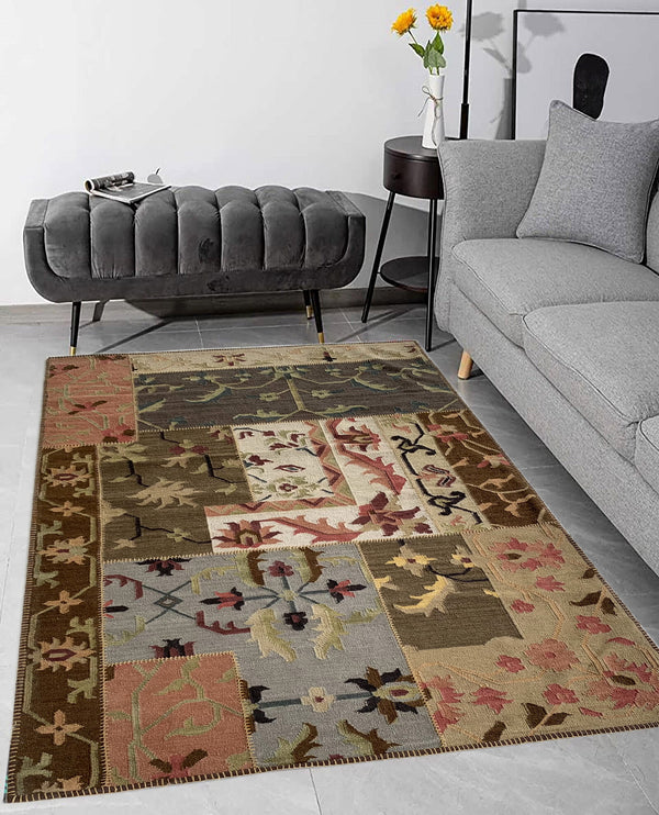 Rugslane Multi Floral Kilim Durry Carpet 6.0ft X 9.0ft