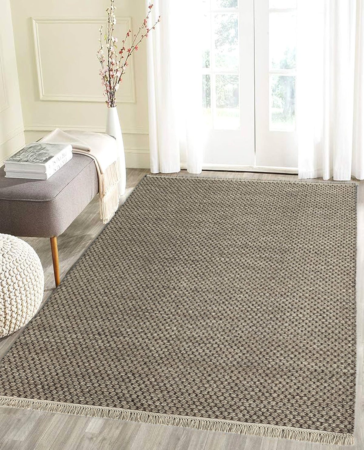 Rugslane Brown Modern Kilim Durry Carpet 5.0ft X 8.0ft