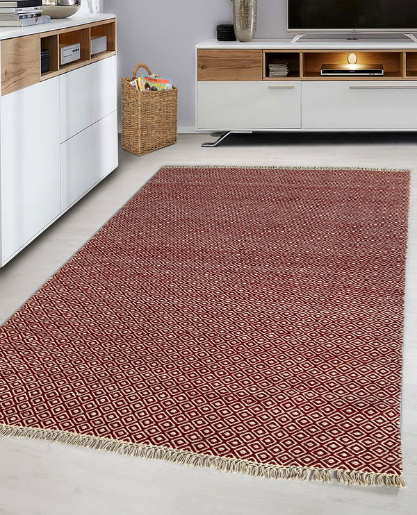 Rugslane Rust Modern Kilim Durry Carpet 4.5ft X 6.7ft