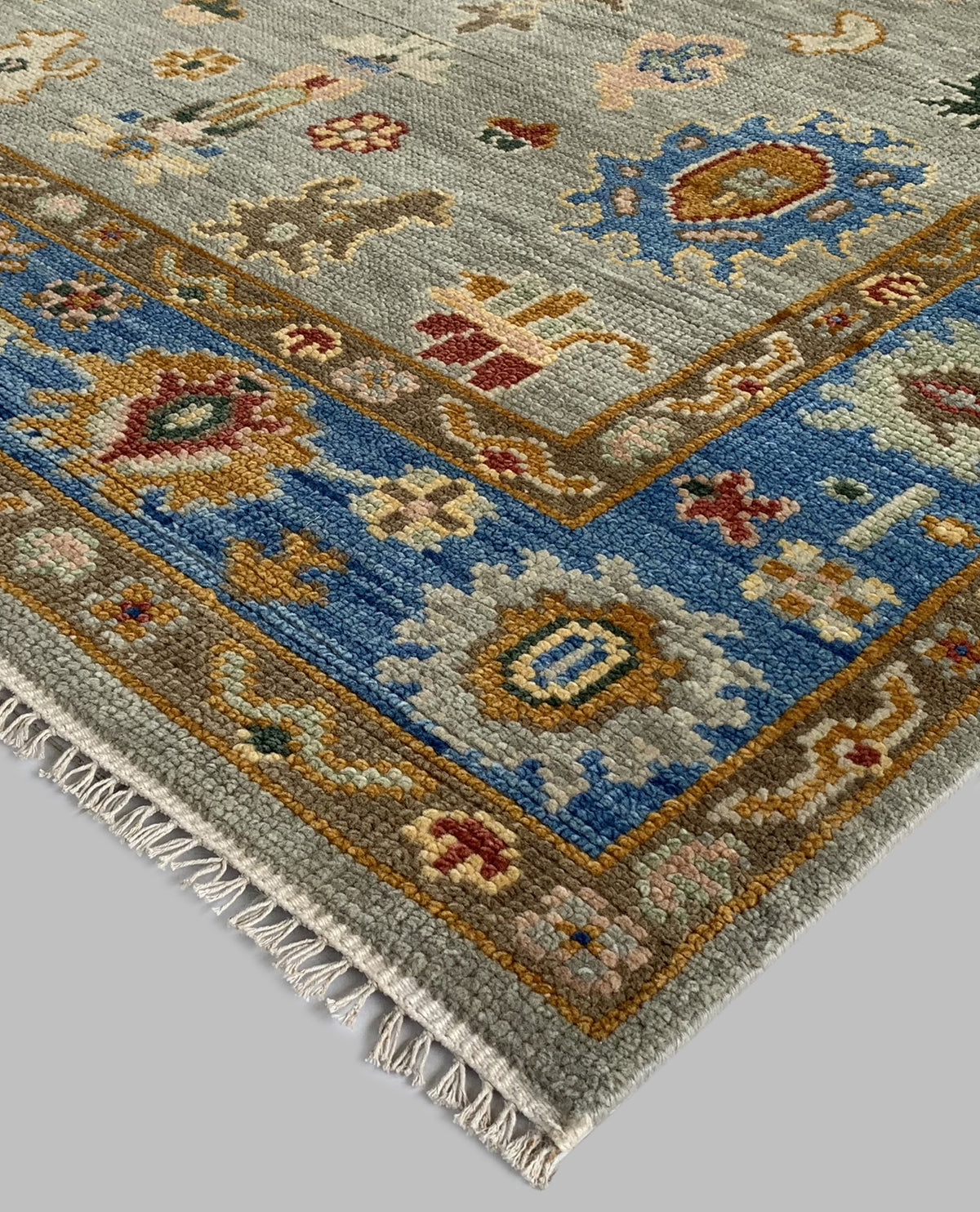 Rugslane Hand knotted Classic Oushak Turkish Weave Grey Blue Carpet 6ft X 9ft