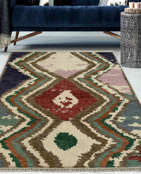 Rugslane Hand knotted Classic Moroccan Design Turkish Weave Multi Modern Carpet 5.3ft X 7.7ft