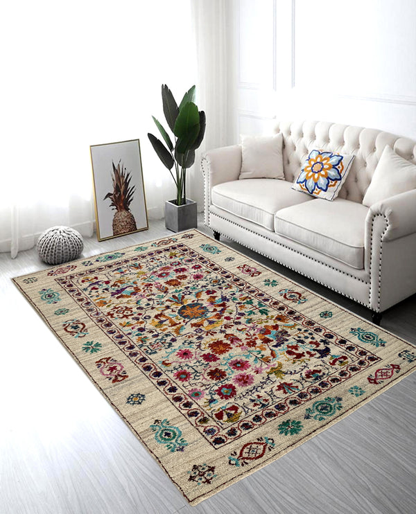 Rugslane Hand knotted Classic Multi Color Floral Design Carpet 5ft X 8ft