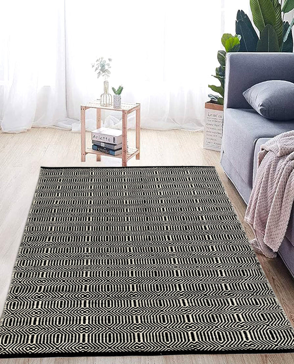 Rugslane Black Modern Durry Carpet 4.0ft X 6.0ft