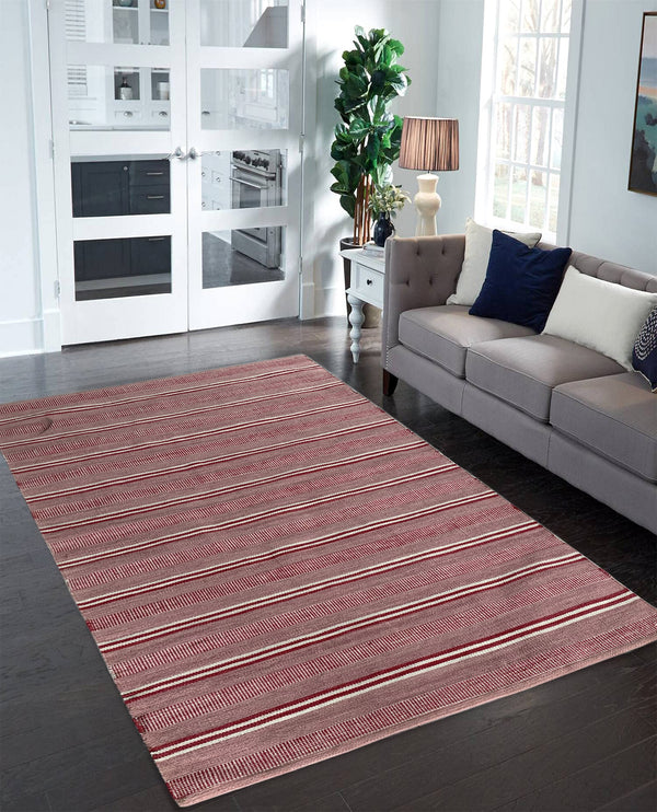 Rugslane Pink Color Modern Durry Carpet 4.7ft X 6.7ft